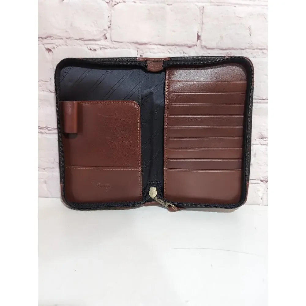 Scully VTG Leather Zip Around Travel Wallet Passport Cover Organizer Black Brown